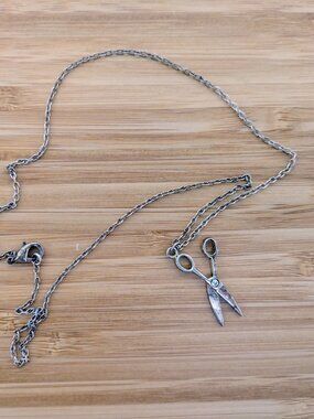Silver Scissors Necklace with CZ Stone
